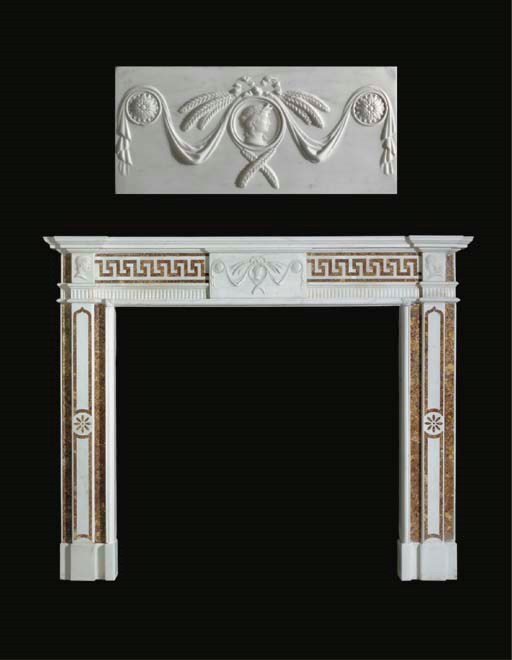 A George III Irish statuary and brocatello marble chimneypiece