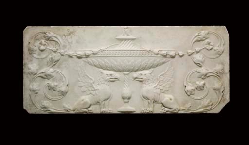 A George III statuary marble chimneypiece tablet