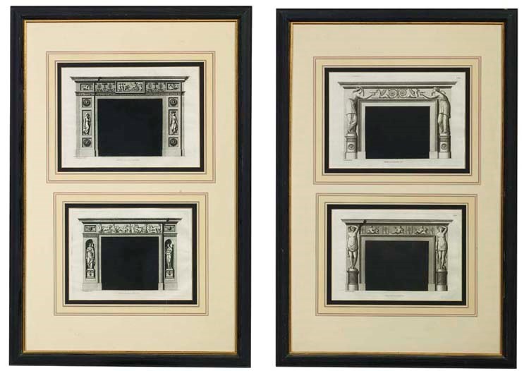 A set of four engravings of chimneypieces
