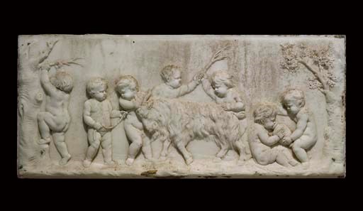 A George III statuary marble chimneypiece tablet