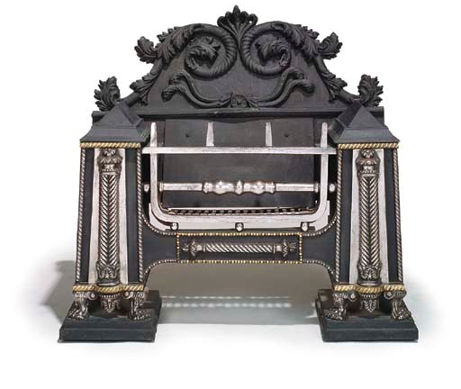A large George III cast and wrought iron 'hob' grate