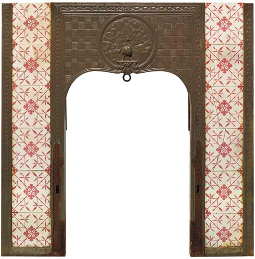 A pair of Victorian cast iron and tiled chimneypiece fronts