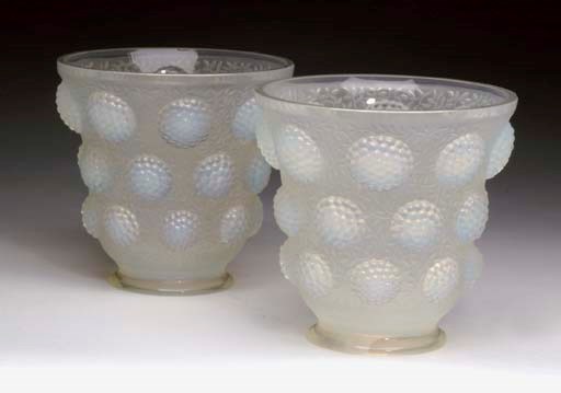 A PAIR OF VERLY OPALESCENT GLASS VASES,