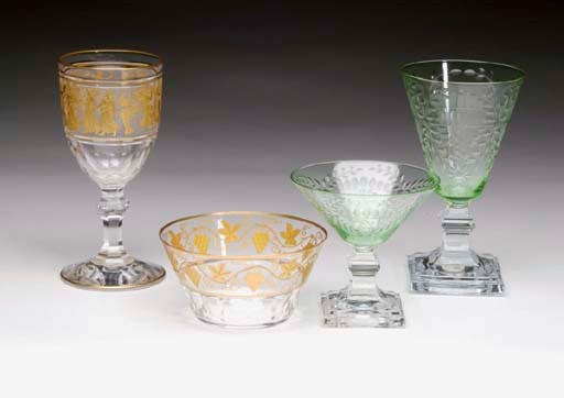 A GREEN AND COLORLESS GLASS PART STEMWARE SERVICE,