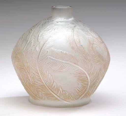 'PLUMES,' A LALIQUE FROSTED AND SEPIA-STAINED VASE,