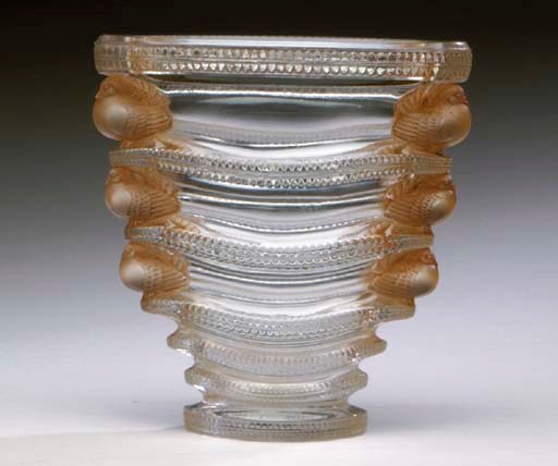 'SAINT-MARC,' A LALIQUE CLEAR AND SEPIA-STAINED VASE,