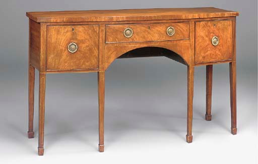 A GEORGE III MAHOGANY BOW FRONT SIDEBOARD