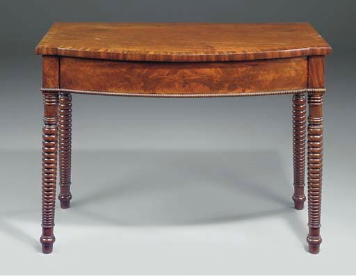 A REGENCY MAHOGANY BOW-FRONT SIDE TABLE