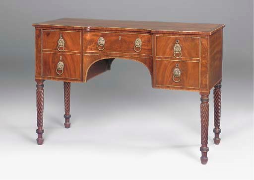 A REGENCY SCOTTISH MAHOGANY AND BOXWOOD LINED SIDEBOARD