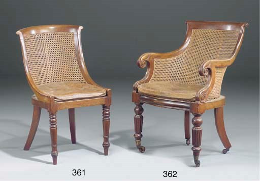 A LATE REGENCY MAHOGANY AND CANED SIDE CHAIR