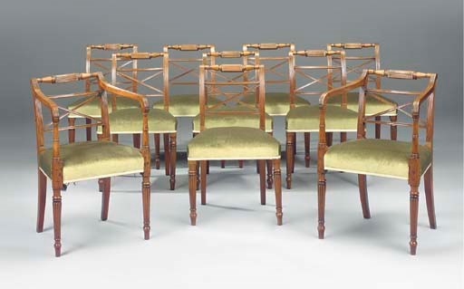 A SET OF TEN REGENCY MAHOGANY DINING CHAIRS