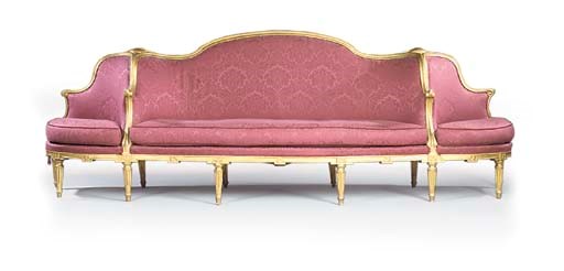 A GEORGE III GILTWOOD CANAPE A CONFIDANTS