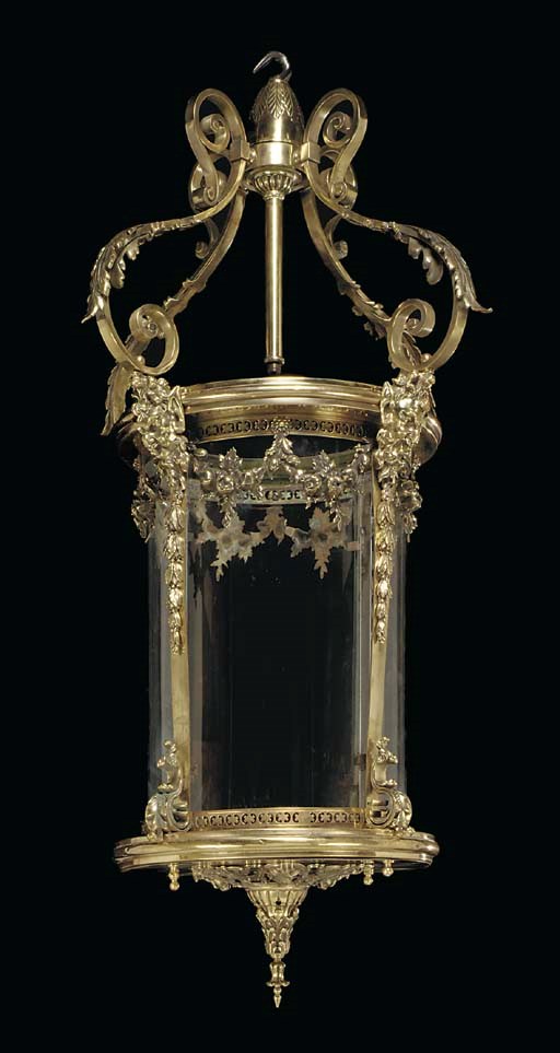 A VICTORIAN GILT-METAL CYLINDRICAL HALL LANTERN