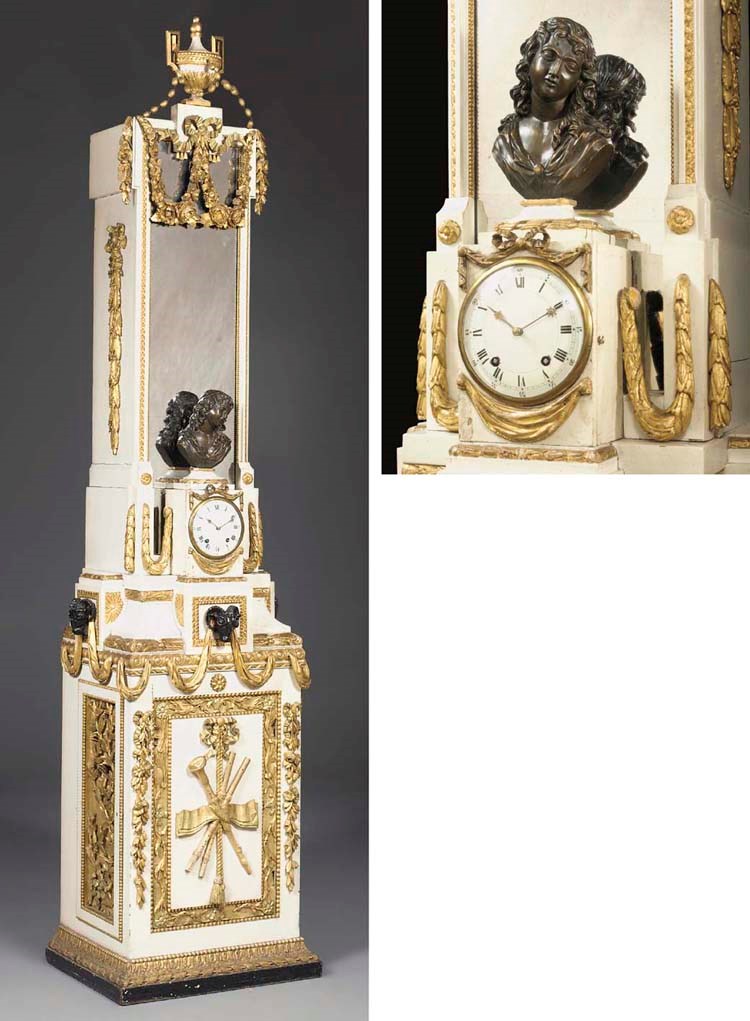 A DUTCH WHITE-PAINTED AND PARCEL-GILT CLOCK
