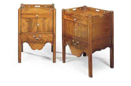 A MATCHED PAIR OF GEORGE III MAHOGANY BEDSIDE TABLES