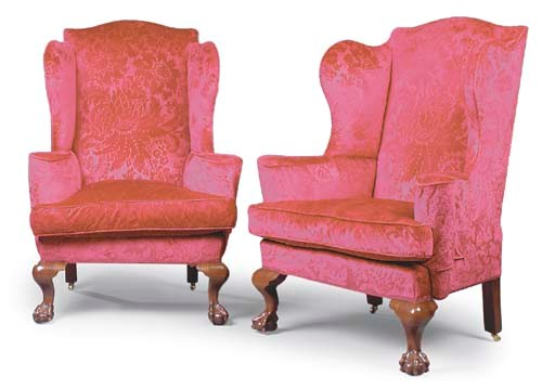 A PAIR OF LATE VICTORIAN MAHOGANY WING ARMCHAIRS
