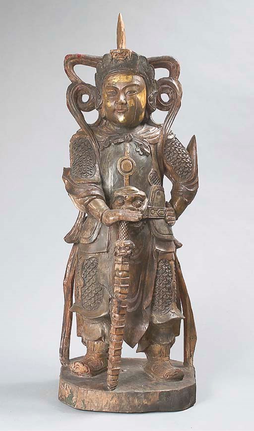 STATUE DE GUERRIER EN BOIS PEINT