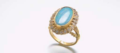 BAGUE OPALE ET DIAMANTS