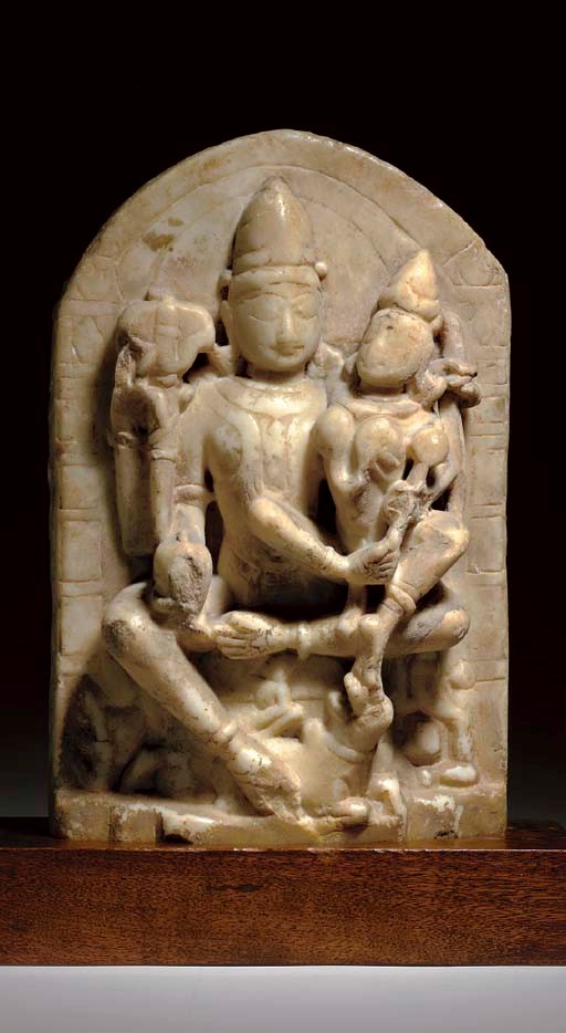 A Small Marble Stele of Shiva and Parvati, Umamaheshvara