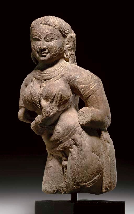 A Red Sandstone Figure of a Celestial Woman