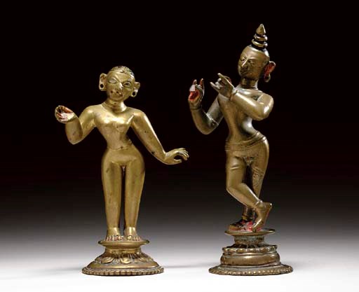 Two Brass Figures of Krishna and Radha