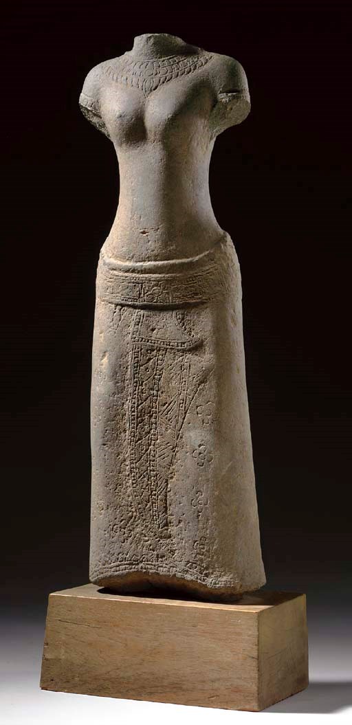 A Gray Sandstone Torso of a Goddess