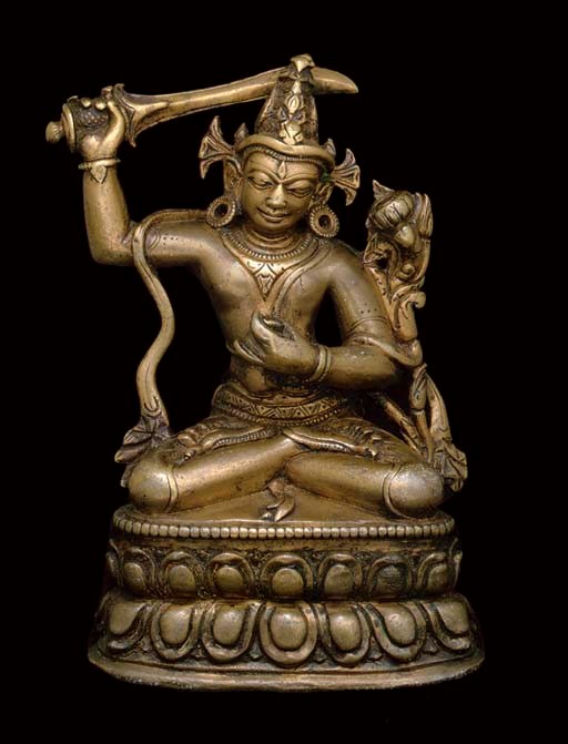 A Small Bronze Figure of Manjushri