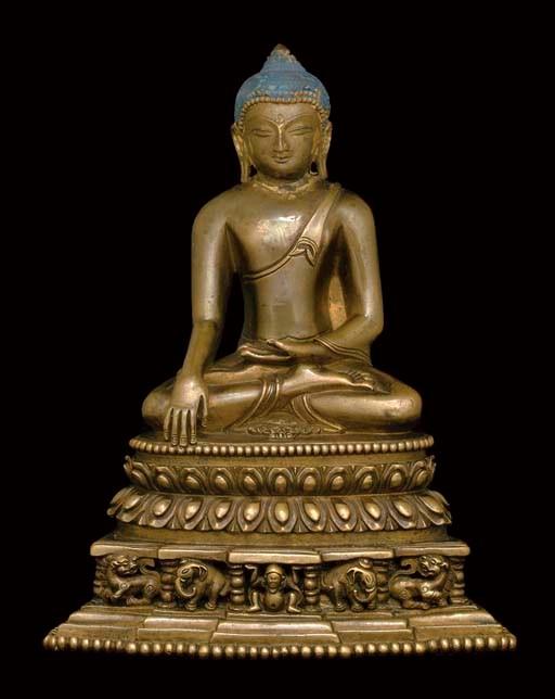 A BRONZE FIGURE OF BUDDHA AKSHOBHYA