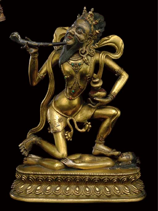 A GILT BRONZE FIGURE OF BRAHMARUPA MAHAKALA