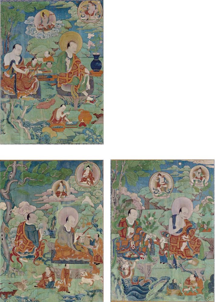 A Set of Three Thangkas with Arhats