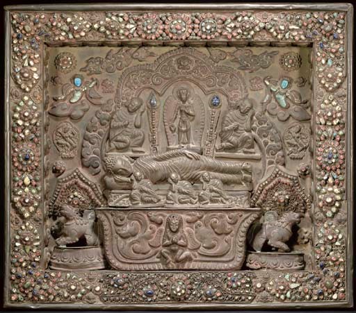 A Copper Repoussé Plaque of Parinirvana
