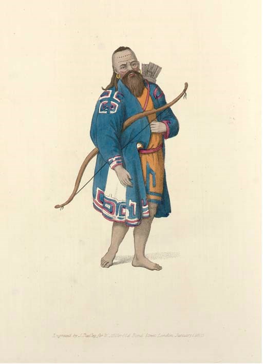 The Costume of the Russian Empire, illustrated by a series of seventy-three engravings. London: William Miller, 1803. 2° (358 x 258mm). Text in English and French, 73 hand-coloured aquatint plates by J. Dadley (occasional spots). Finely-bound in contemporary red straight-grained morocco gilt, spine gilt in compartments, gilt edges (extremities rubbed, a few light scuff marks). Provenance: D. Higford D. Burr (armorial bookplate). FIRST EDITION. Abbey Travel 244; Colas 702; Lipperheide 1341; Martin Hardie p.151; Prideaux p.317; Vinet 2322.