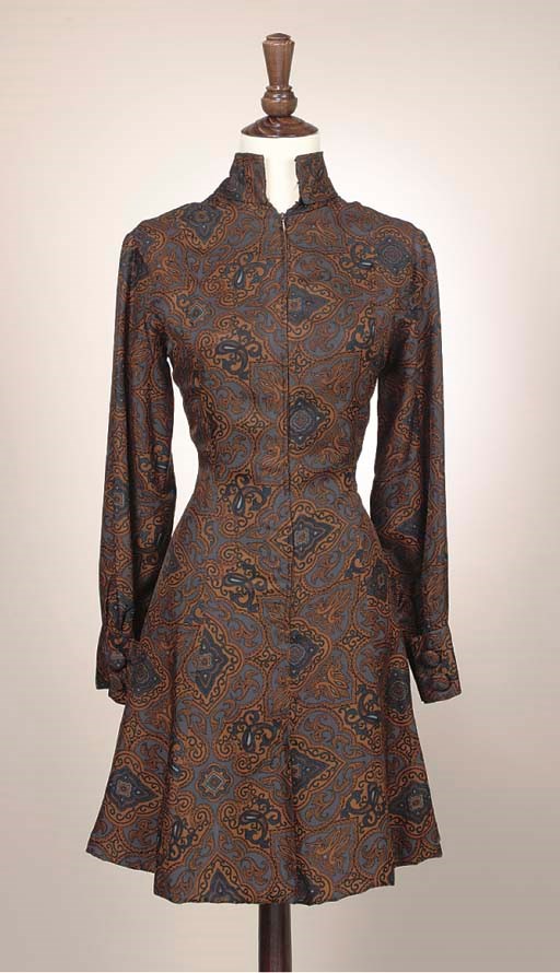 A BROWN AND BLUE PRINT DRESS BY MARY QUANT FOR BAZAAR