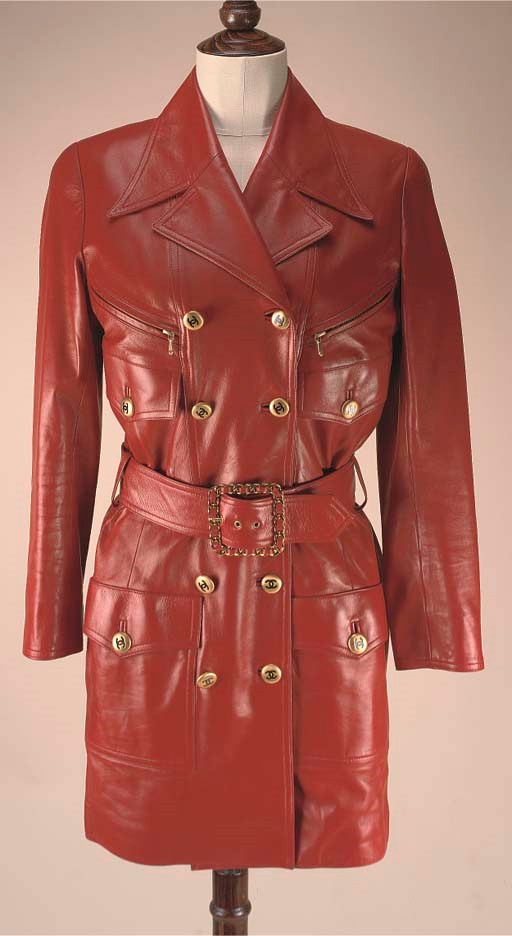 A RED LEATHER BELTED COAT