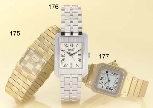 PIAGET. A LARGE 18K WHITE GOLD RECTANGULAR AUTOMATIC CENTER SECONDS WRISTWATCH WITH DATE AND BRACELET