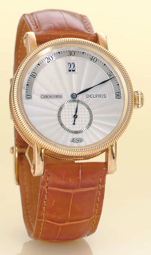 CHRONOSWISS. AN 18K GOLD AUTOMATIC JUMP HOUR RETROGRADE WRISTWATCH