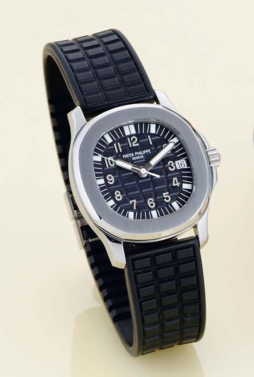 PATEK PHILIPPE. A RARE STAINLESS STEEL CUSHION AUTOMATIC CENTER SECONDS WRISTWATCH WITH DATE AND SOLID CASE BACK