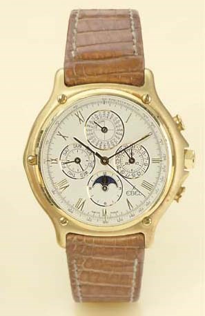 EBEL. AN 18K GOLD AUTOMATIC PERPETUAL CALENDAR CHRONOGRAPH WRISTWATCH WITH MOON PHASES