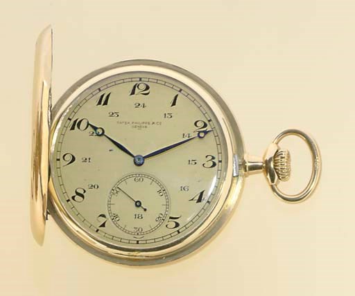 PATEK PHILIPPE. AN 18K GOLD HUNTER CASE KEYLESS LEVER POCKET WATCH