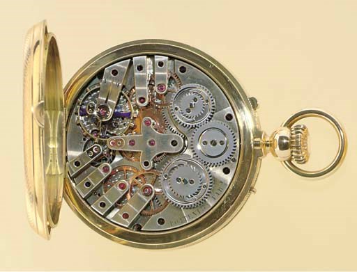 POITEVIN. A GOLD HUNTER CASE TWO-TRAIN KEYLESS LEVER POCKET WATCH WITH INDEPENDENT SECONDS AND JUMPING ¼TH SECONDS