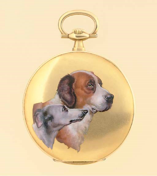 BONITA. AN 18K GOLD AND ENAMEL OPENFACE KEYLESS LEVER DRESS WATCH