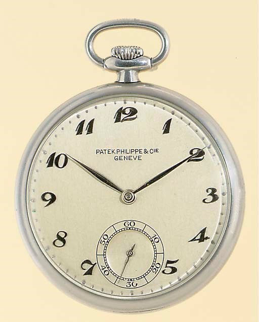 PATEK PHILIPPE.  A STAINLESS STEEL OPENFACE KEYLESS LEVER POCKET WATCH