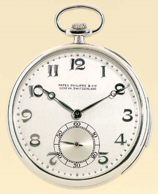 PATEK PHILIPPE. A FINE AND RARE PLATINUM AND SAPPHIRE OPENFACE MINUTE REPEATING KEYLESS LEVER DRESS WATCH