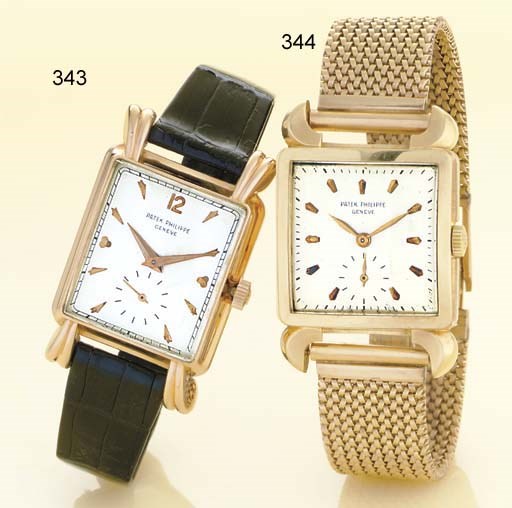 PATEK PHILIPPE.  A RARE 18K PINK GOLD RECTANGULAR WRISTWATCH WITH UNUSUAL LUGS