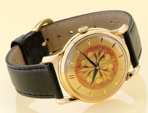 IWC. A RARE 18K GOLD CENTER SECONDS WRISTWATCH WITH CLOISONNÉ ENAMEL DIAL