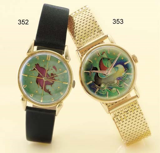 VACHERON CONSTANTIN. A RARE 18K PINK GOLD CENTER SECONDS WRISTWATCH WITH CLOISONNÉ ENAMEL DIAL DEPICTING A MAP OF NORTH AMERICA