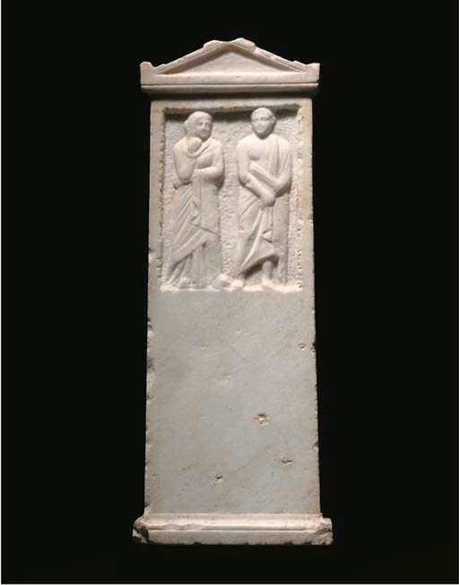 A ROMAN MARBLE FUNERARY STELE