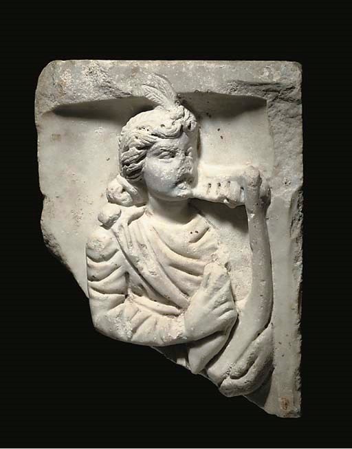 A ROMAN MARBLE SARCOPHAGUS FRAGMENT