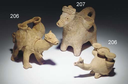 A NEAR EASTERN TERRACOTTA VESSEL IN THE FORM OF A KNEELING DROMEDARY