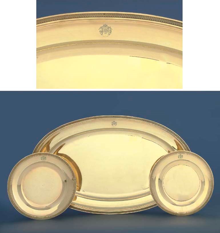 MADAME MÈRE (1750-1836)

A FRENCH SILVER-GILT MEAT DISH AND A PAIR OF PLATES, EN SUITE, FROM THE MADAME MÈRE SERVICE
